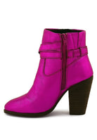 Rag Company vibrant pink leather vacation boots with heel featuring a stylish zipper detail