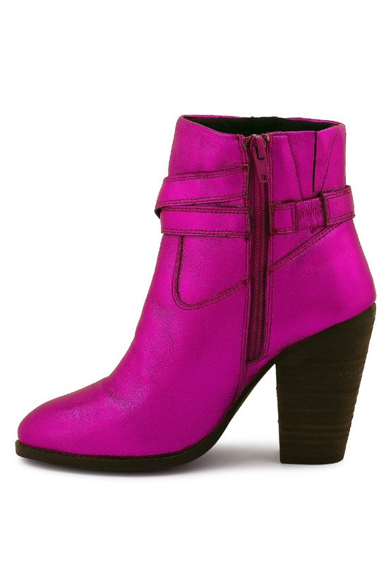 Rag Company vibrant pink leather vacation boots with heel featuring a stylish zipper detail