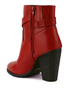 Stylish red Rag Company leather vacation boots with heel featuring a zip closure and elegant design