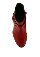 Rag Company red leather vacation boots with heel featuring stylish design and zip closure