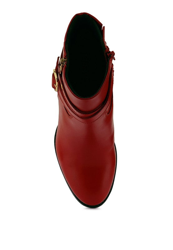 Rag Company red leather vacation boots with heel featuring stylish design and zip closure