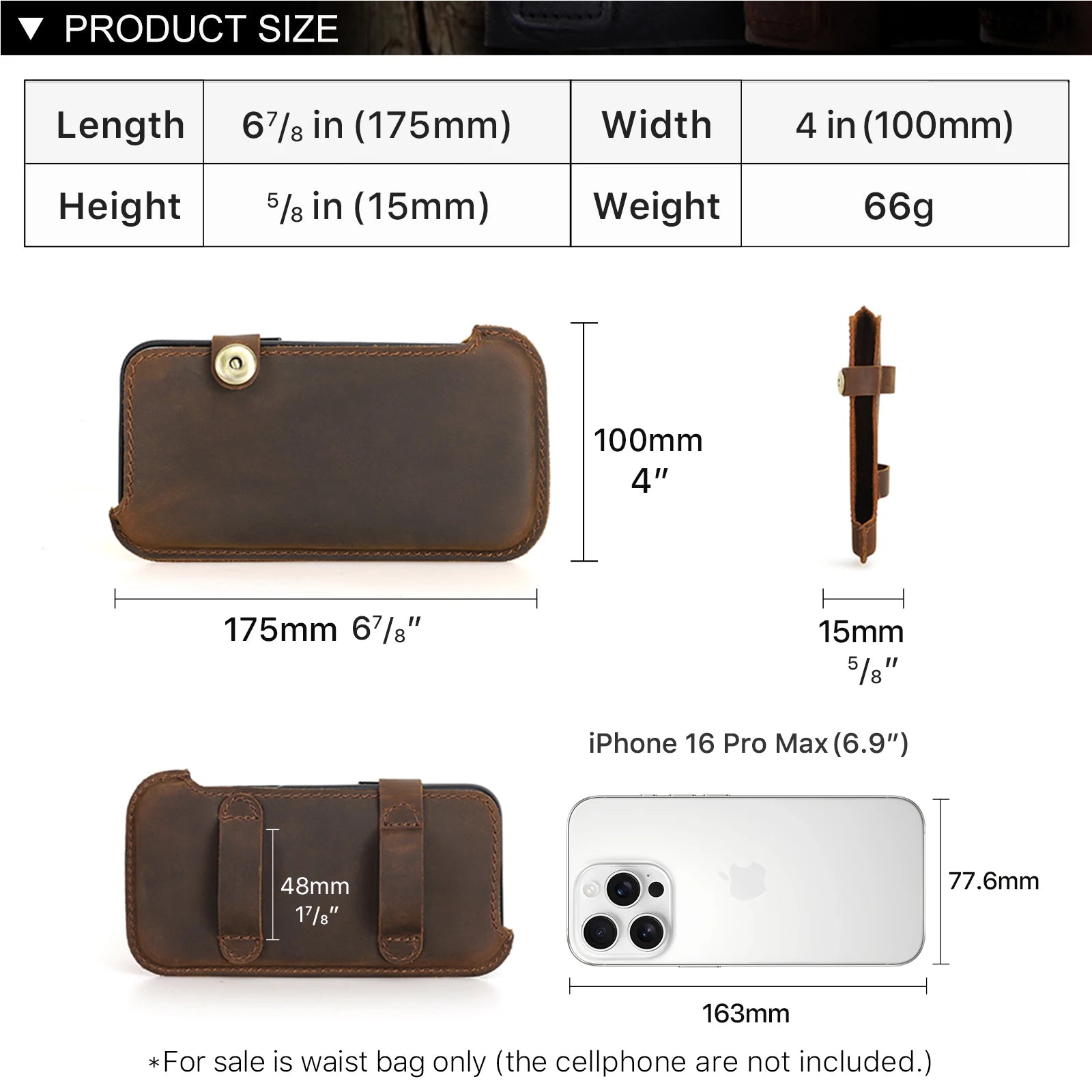 Brown leather waist pouch for men, perfect for carrying essentials