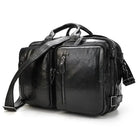 mens 3-in-1 leather combo briefcase backpack in black with dual front zip pockets top handles and shoulder strap