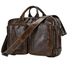 VacationGrabs mens 3-in-1 leather combo briefcase backpack in distressed brown leather with dual front pockets and shoulder strap