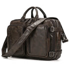mens 3-in-1 leather combo briefcase backpack dark brown vintage leather with dual front pockets and detachable strap