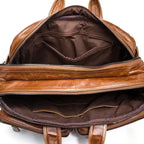 mens 3-in-1 leather combo briefcase backpack open top brown leather showing dual compartments and interior pockets