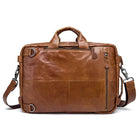 mens 3-in-1 leather combo briefcase backpack in brown vintage leather with top handles front zip pocket and shoulder strap
