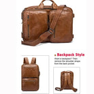 VacationGrabs mens 3-in-1 leather combo briefcase backpack brown convertible business bag with shoulder strap