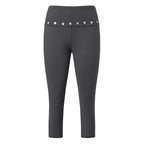Women's gray capri leggings with stylish button detailing for workouts