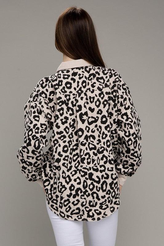 Women's Shirts - Shackets Leopard Corduroy Shacket