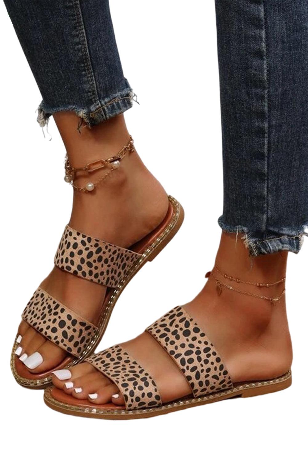 Women's Shoes - Sandals Leopard Double Straps Flat Slippers