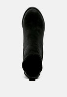 Black suede ankle boots with a sleek design, ideal for pairing with various outfits