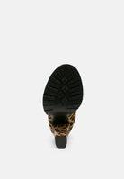 Leopard print block heel boots from London Rag International with a durable rubber sole