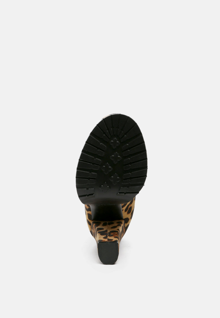 Leopard print block heel boots from London Rag International with a durable rubber sole