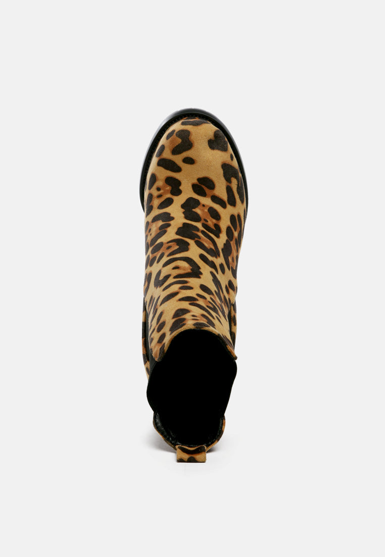 Leopard print block heel boots by London Rag International with a stylish design for women's fashion