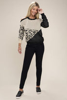 Women's Sweaters Leopard Print Color Block Sweater
