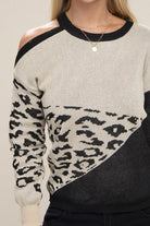 Women's Sweaters Leopard Print Color Block Sweater