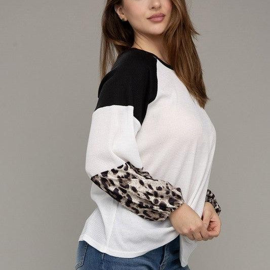 Women's Shirts Leopard Print Color Block Top