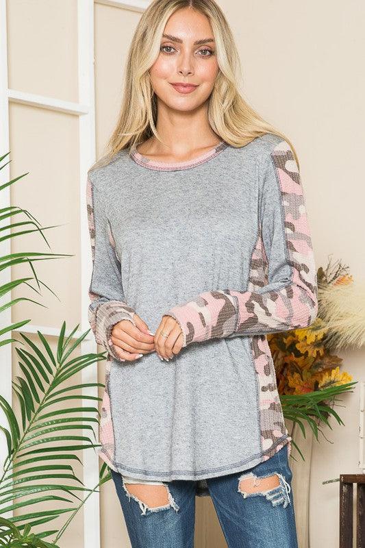 Women's Shirts Leopard Print Contrast Thumbhole Knit