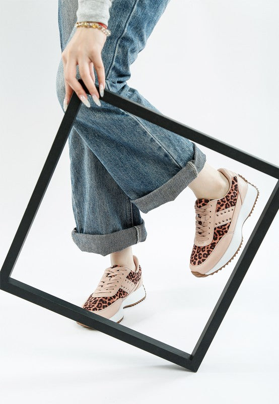 Women's leopard print leather sneakers for stylish casual wear