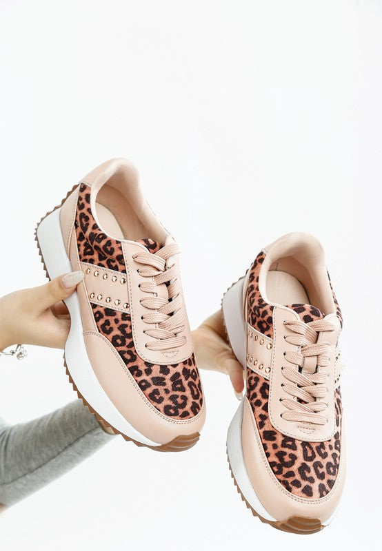 Women's leopard print leather sneakers for casual outings