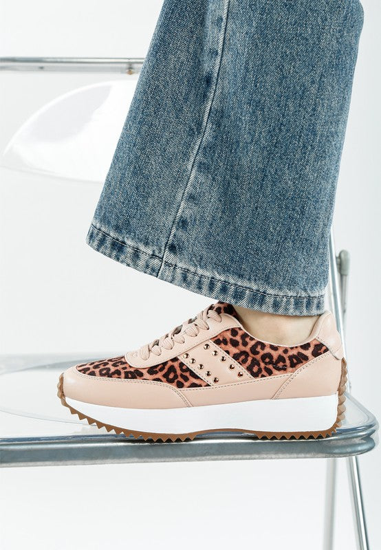 Women's leopard print leather sneakers for casual style