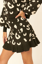 VacationGrabs leopard print mini skirt with ruffled hem in black and white pattern for women