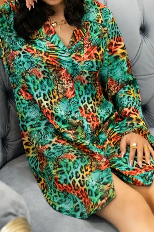Leopard print sleep shirt for women in vibrant colors, soft material