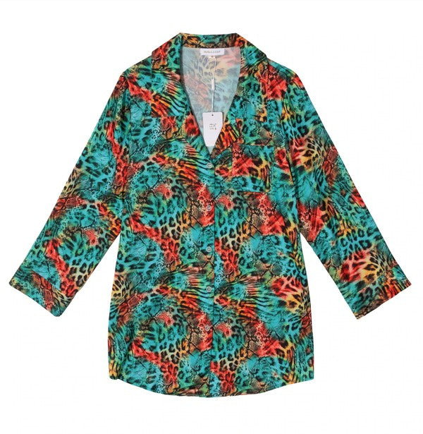 Leopard print sleep shirt in vibrant colors for women's loungewear