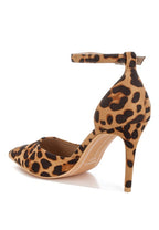 leopard print stiletto heel sandals with ankle strap detail