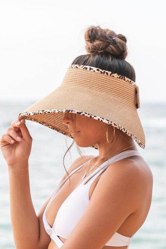 Aili's Corner leopard print sun visor ideal for sunny beach days and stylish outdoor activities