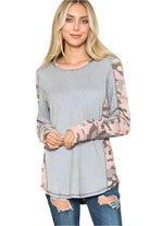 Stylish Women's Shirt featuring leopard print thumbhole knit sleeves and a relaxed fit
