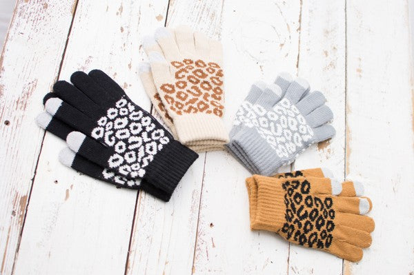 Leopard print touch screen gloves in various colors for stylish winter warmth