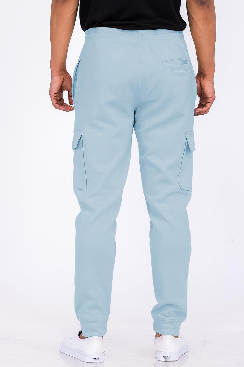 Men's Activewear Light Blue Cotton Blend Cargo Joggers