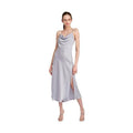Light Blue Cowl Neck Satin Slip Midi Dress - VacationGrabs