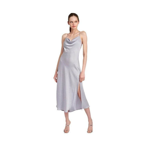 Light Blue Cowl Neck Satin Slip Midi Dress - VacationGrabs