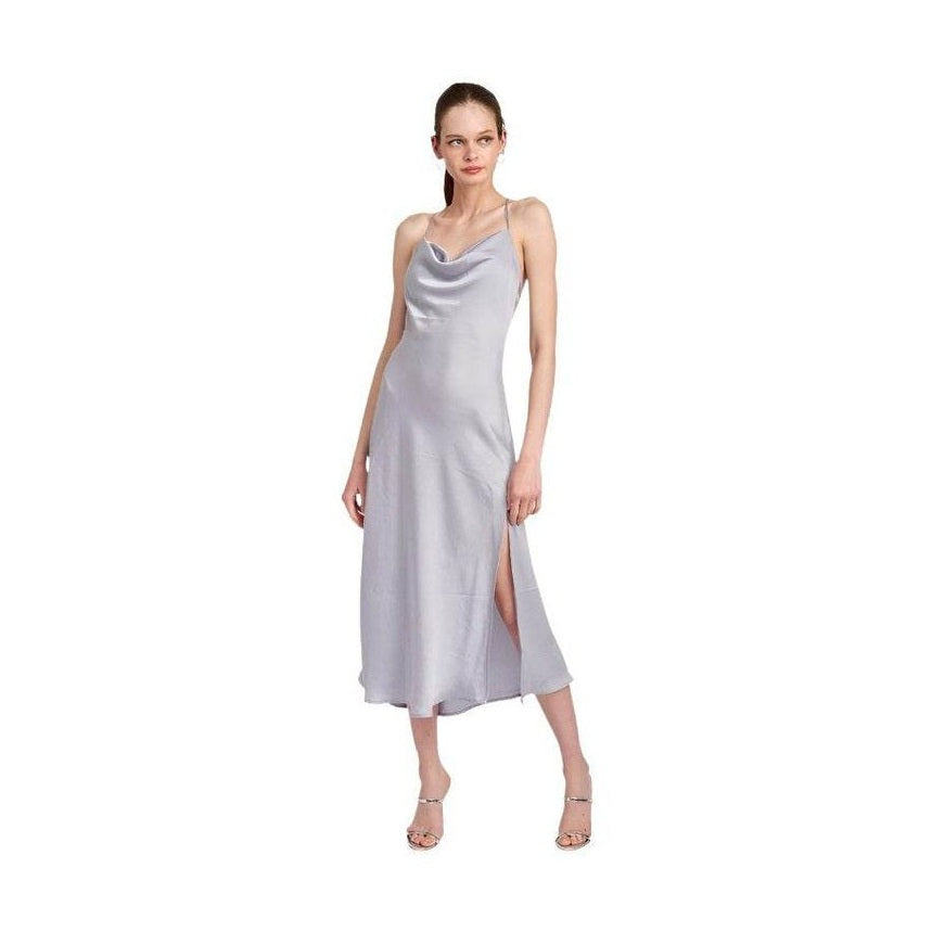 Light Blue Cowl Neck Satin Slip Midi Dress - VacationGrabs