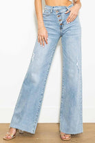 Women's Jeans LIght Blue Criss Cross High Waisted Wide Leg Jeans