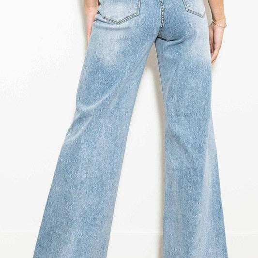 Women's Jeans LIght Blue Criss Cross High Waisted Wide Leg Jeans