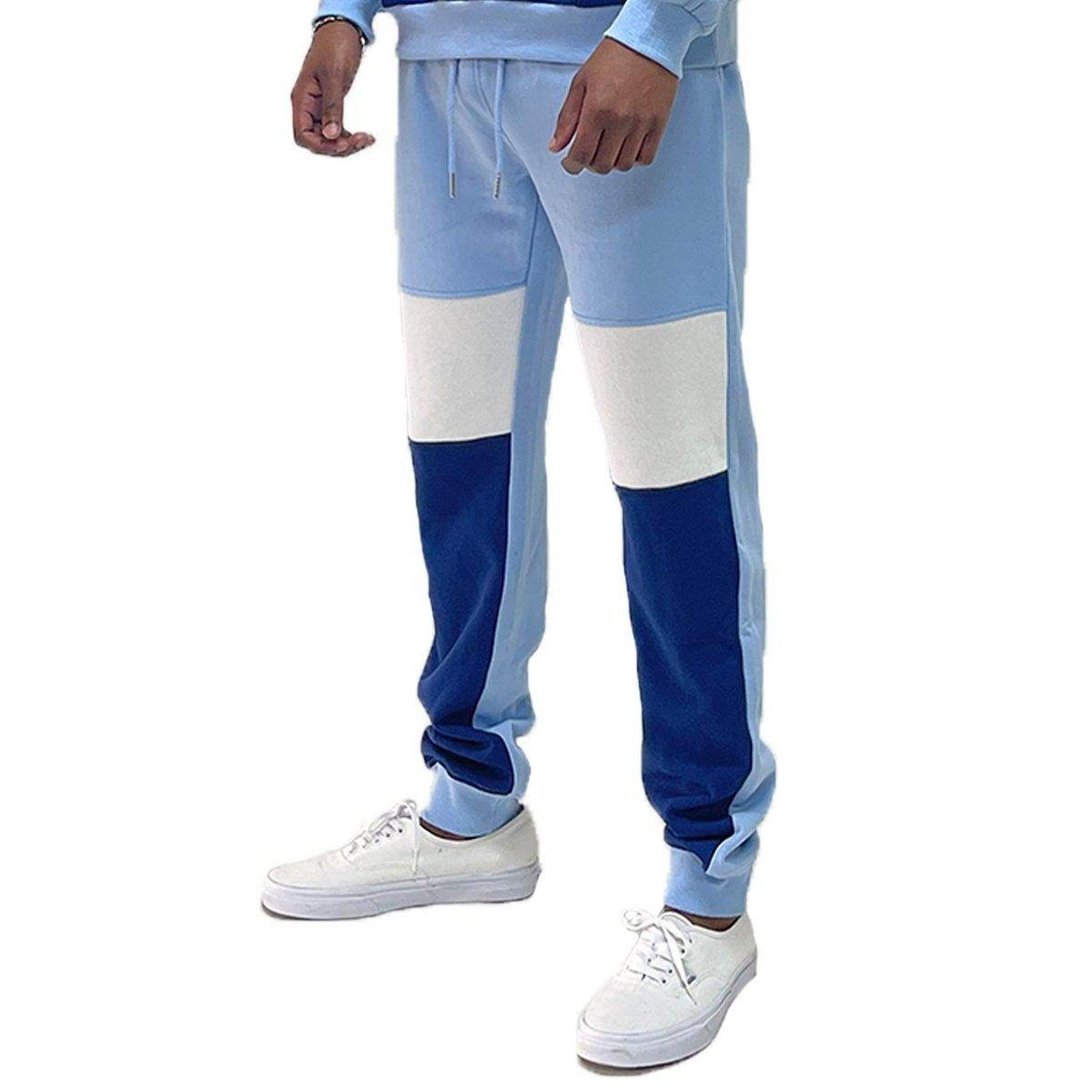 Light blue mens sweatpants with color block design for casual and comfortable wear