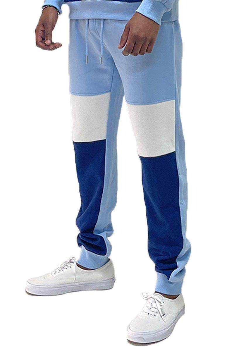 Light blue mens sweatpants with color block design for casual and comfortable wear