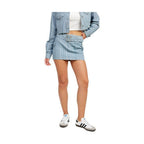 Light Blue Pinstripe Belted Mini Denim Skirt - VacationGrabs