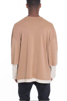 Men's light brown long sleeve tee with a relaxed fit and dropped shoulders from VacationGrabs