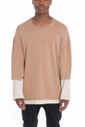 Light brown long sleeve tee by VacationGrabs with a relaxed fit and stylish layered design