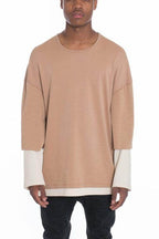 Light brown long sleeve tee by VacationGrabs with a relaxed fit and stylish layered design