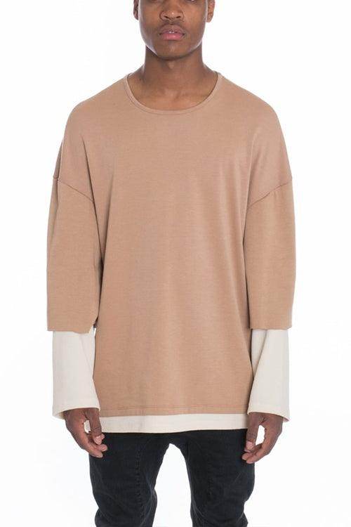 Light brown long sleeve tee by VacationGrabs with a relaxed fit and stylish layered design