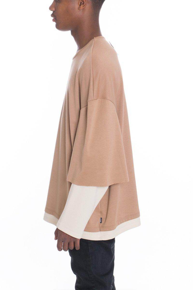 Light brown long sleeve tee for men with a relaxed fit and comfortable design