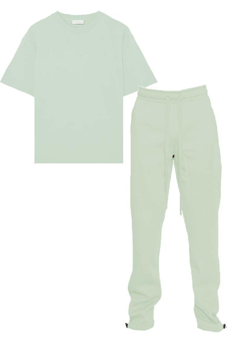 Men's Activewear Light Green Tshirt Ankle Toggle Sweatpants Set