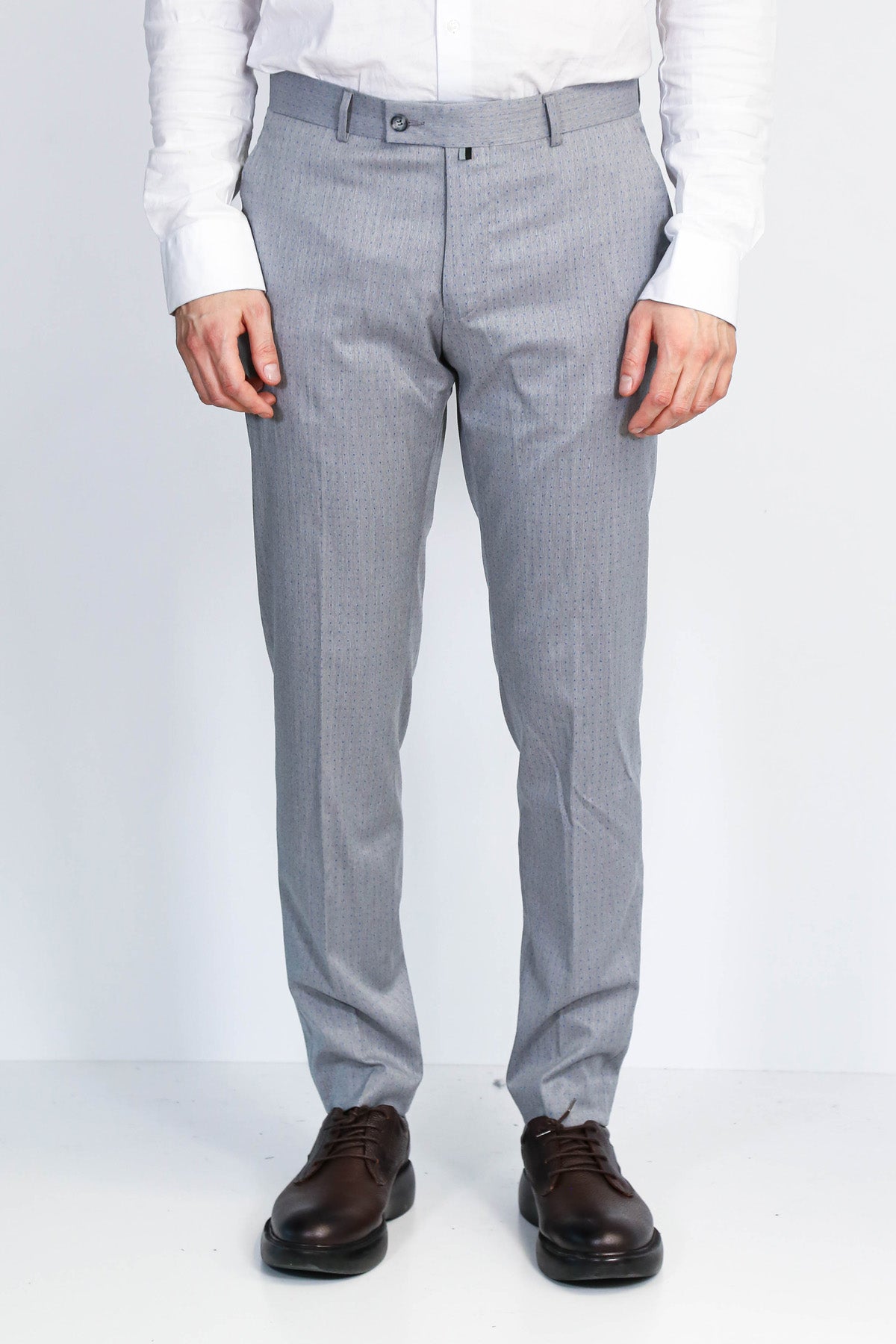 Light Grey Micro Patterned Slim Fit Dress Trousers – detail view