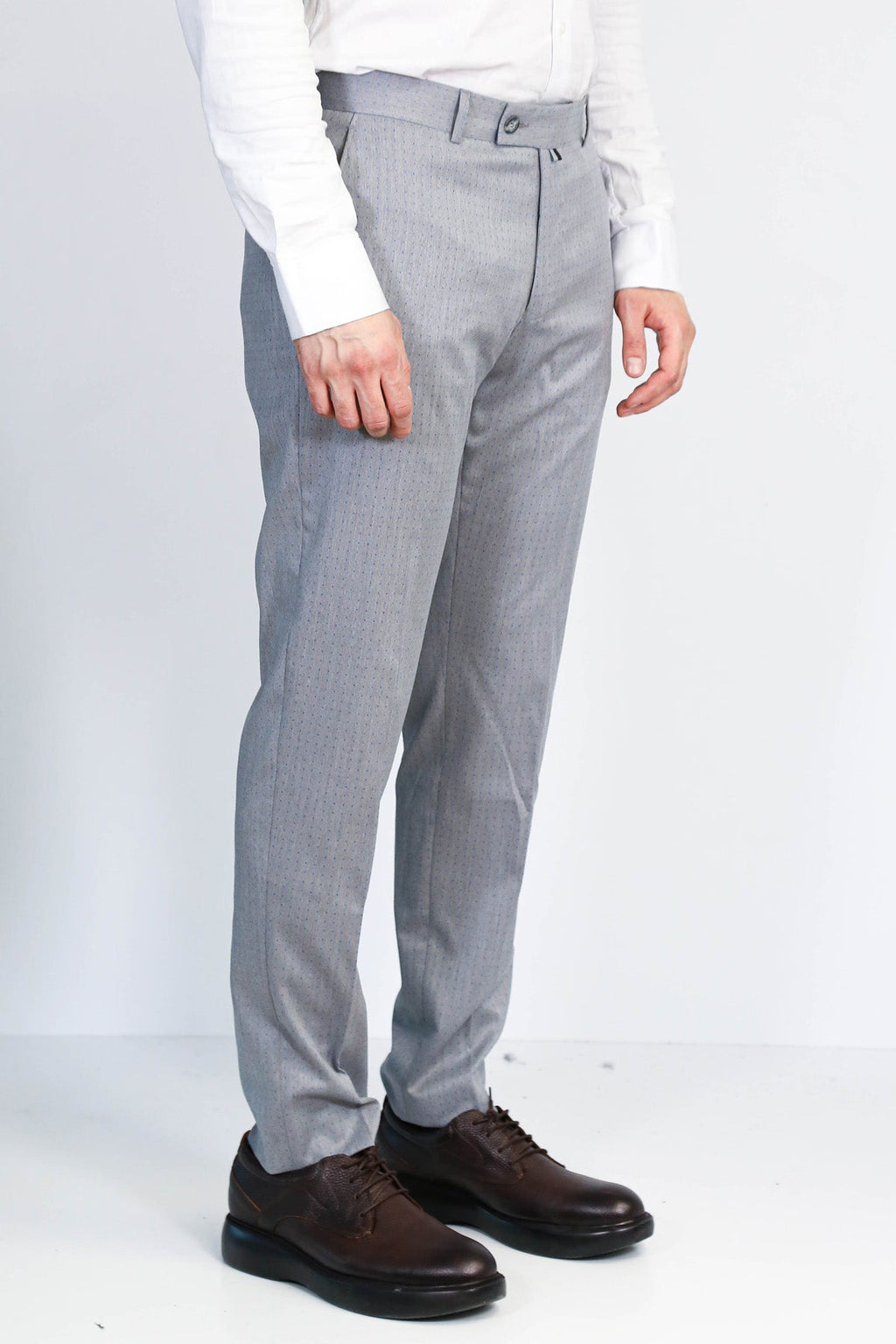 Light Grey Micro Patterned Slim Fit Dress Trousers – side view
